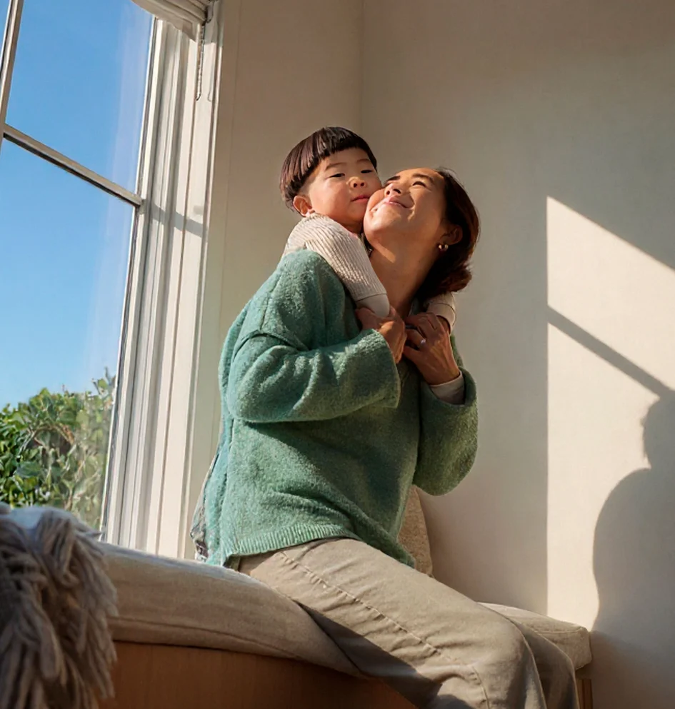 Patient genießt Sonnenlicht am Fenster mit Schattenspiel.