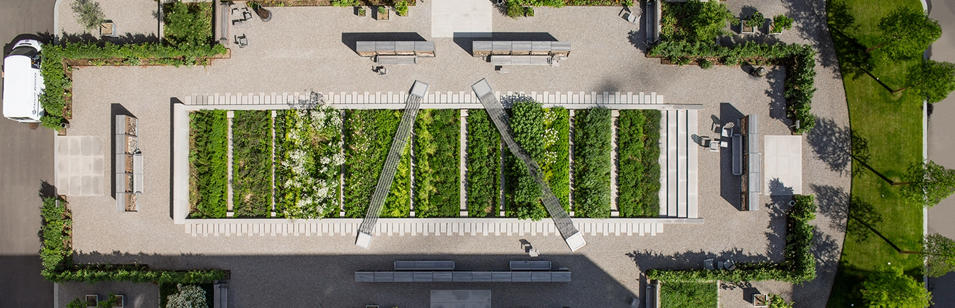 Der Novartis Heilpflanzengarten aus der Vogelperspektive