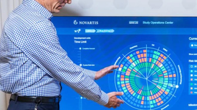 Dr. Luca Finelli zeigt seinen Teammitglieder die Oberfläche des «Predictive Module Sense» auf einem Bildschirm