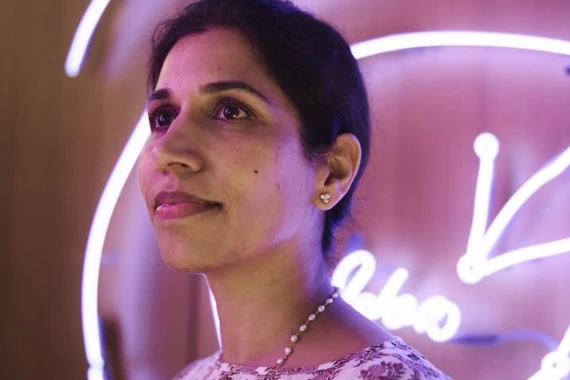 woman looking out image