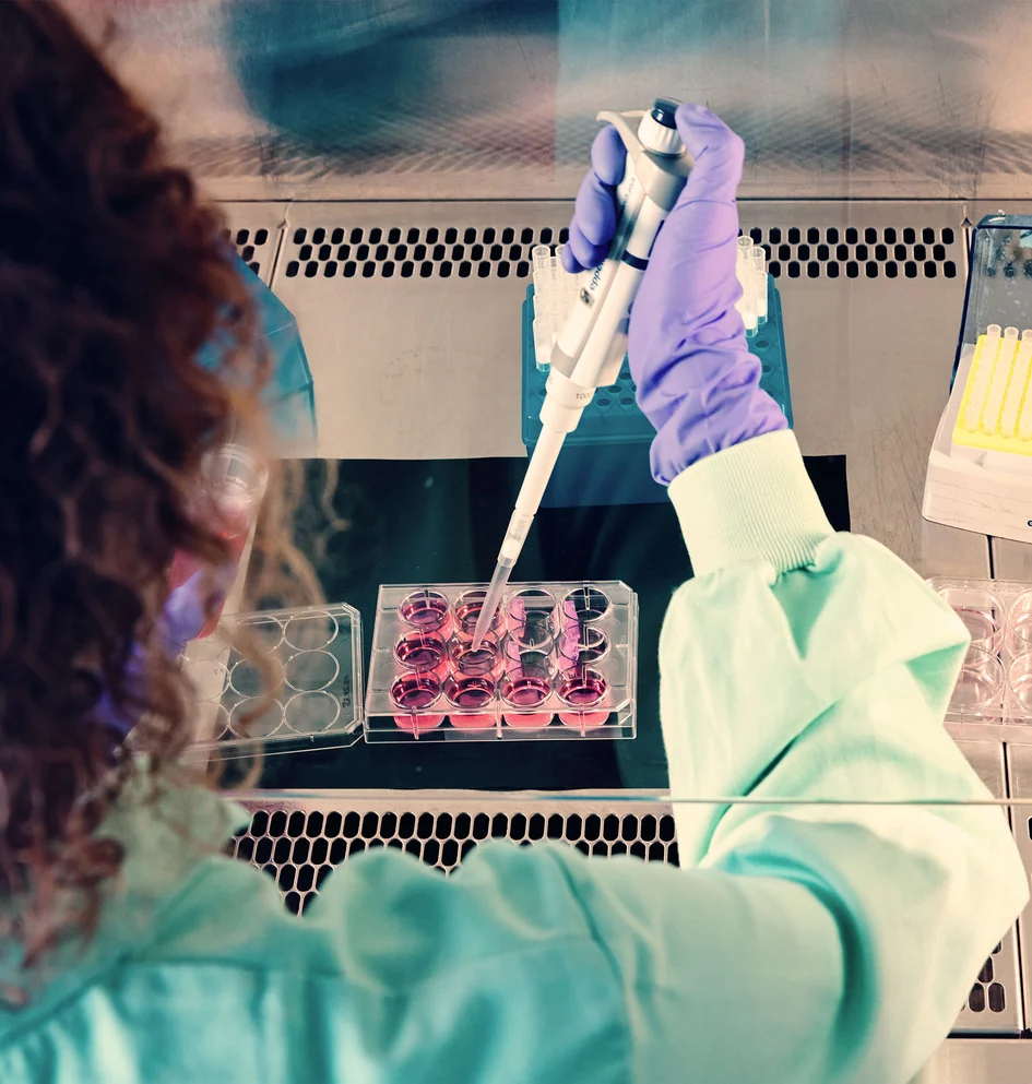 Laborwissenschaftler bei der Vorbereitung von Proben mit Pipette und Reagenzgläsern