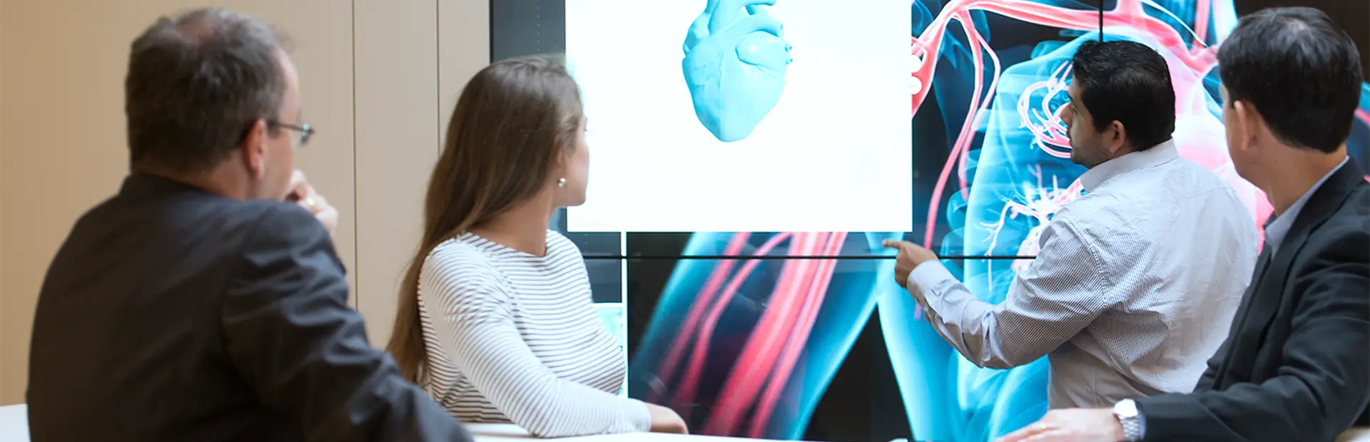 Wissenschaftler vor einem Herz-3D-Modell