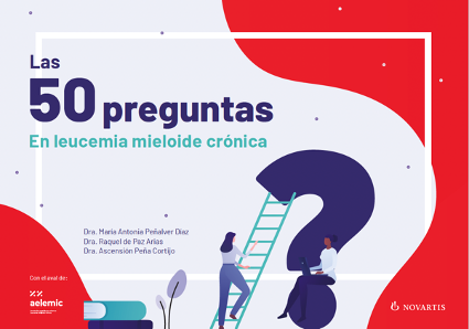 card con en texto 50 preguntas y sus respuestas sobre la leucemia mieloide crónica