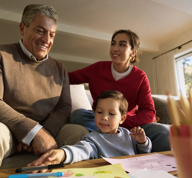 Family engaging in creative activity at home
