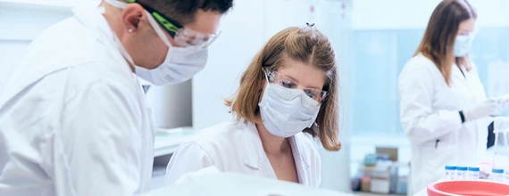 A pair of doctors looking at something