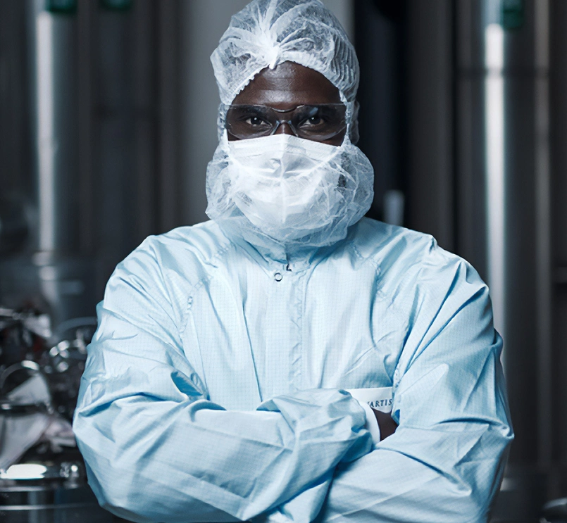 Scientist in protective clothing