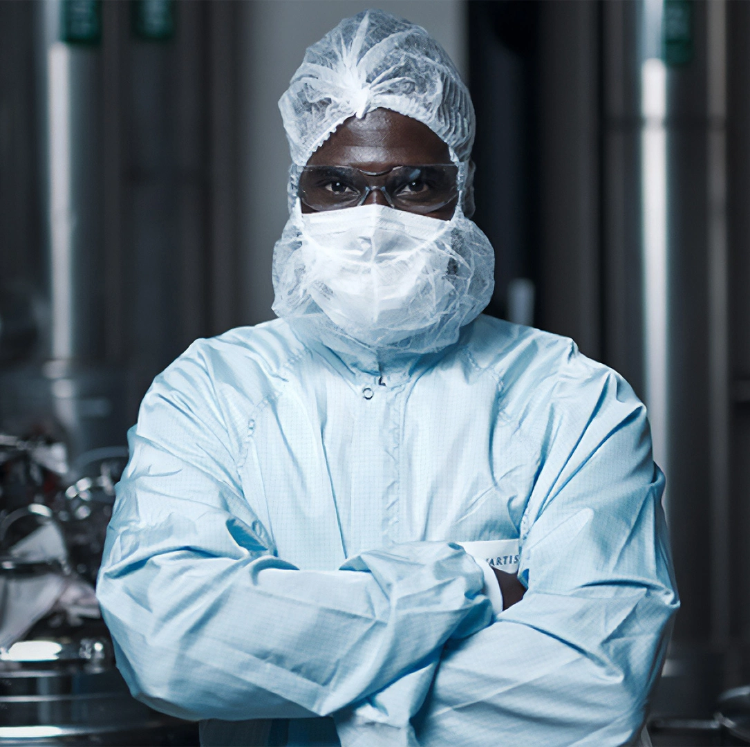Scientist in protective clothing