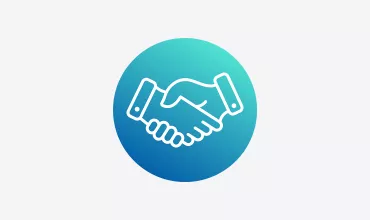 Blue gradient icon of a hand shake