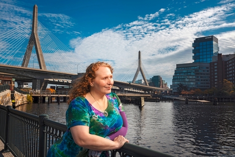 Laurie Brunner, a breast cancer survivor who participated in a Novartis clinical trial, in her home city of Boston, MA, US.