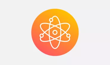 Orange gradient icon of an atom