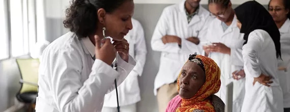 Dr Helen Yifter, measuring blood pressure at Black Lion Hospital, Ethiopia