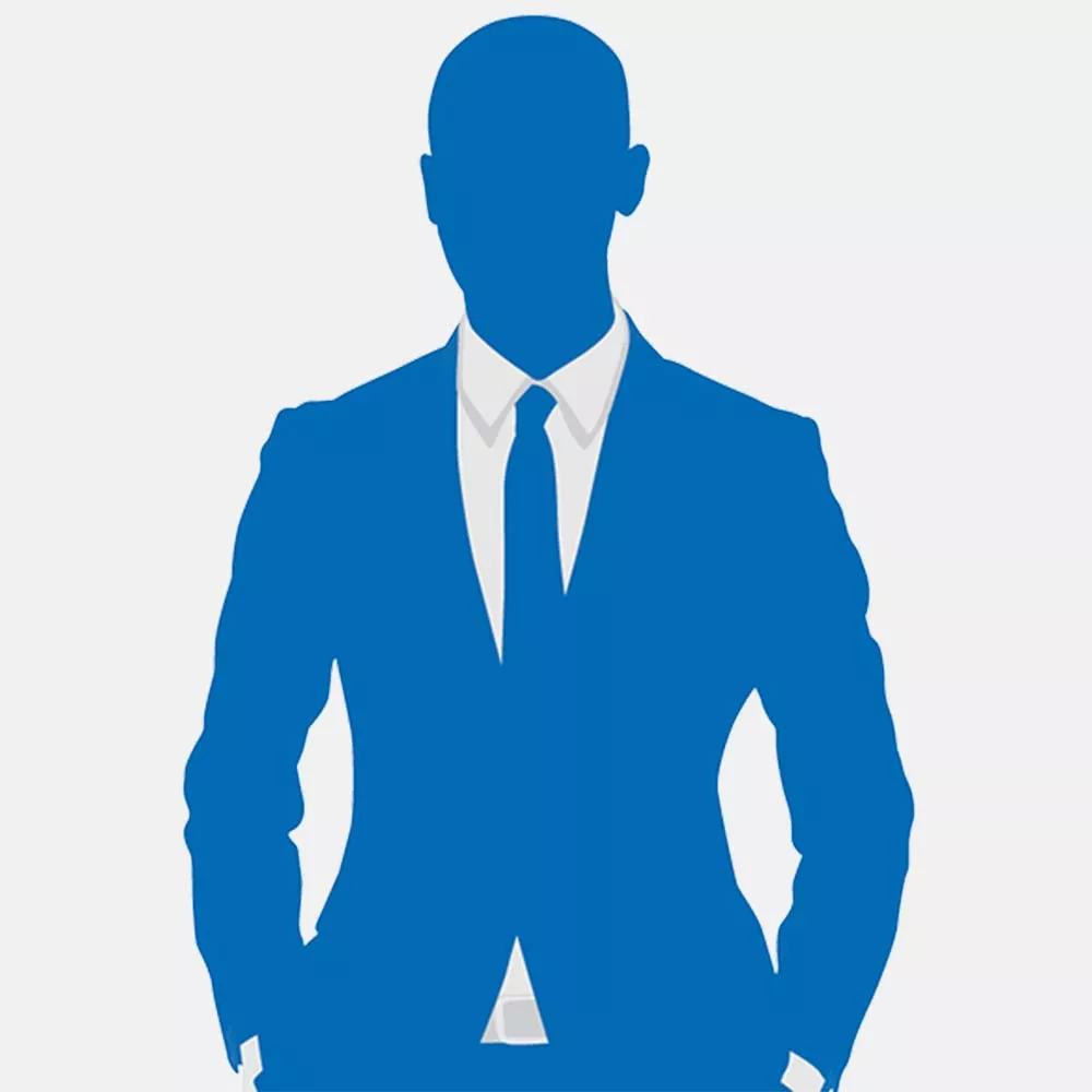Blue icon of a business man