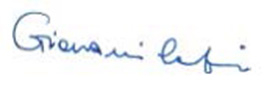 Signature of Giovanni Caforio, M.D. Board Chair Novartis