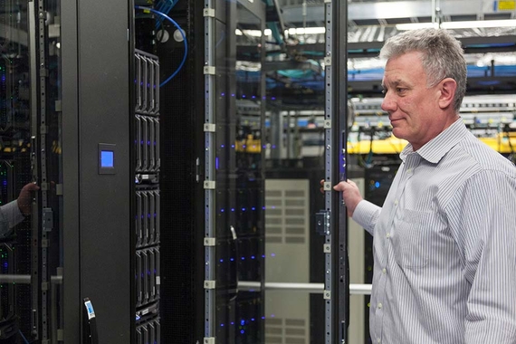 Man working in a data center