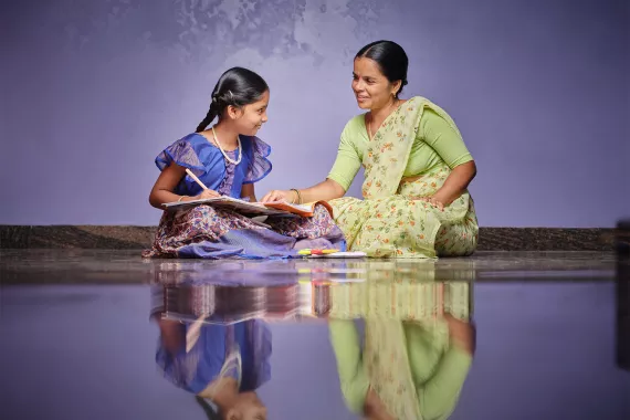 K. Balamani with her daughter at home in Sollakpally, near Hyderabad, India