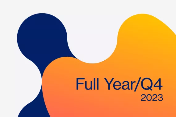 Full year/Q4 2023 dark blue and orange gradient biomorphic shape