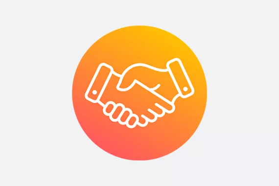 Orange gradient icon of a handshake