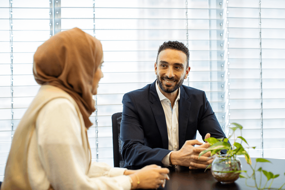Business professionals having a discussion