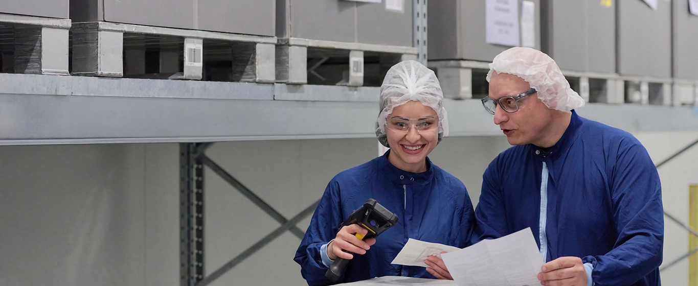Two people looking at documents