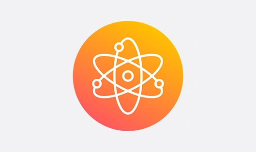 Orange gradient icon of an atom