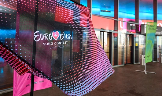 A flag in the colors of the 2025 Eurovision Song Contest
