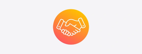 Orange gradient icon of a handshake