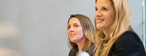 Two women participating in a meeting in Fabrikstrasse, Basel, Switzerland
