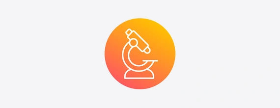 Orange gradient icon of a microscope
