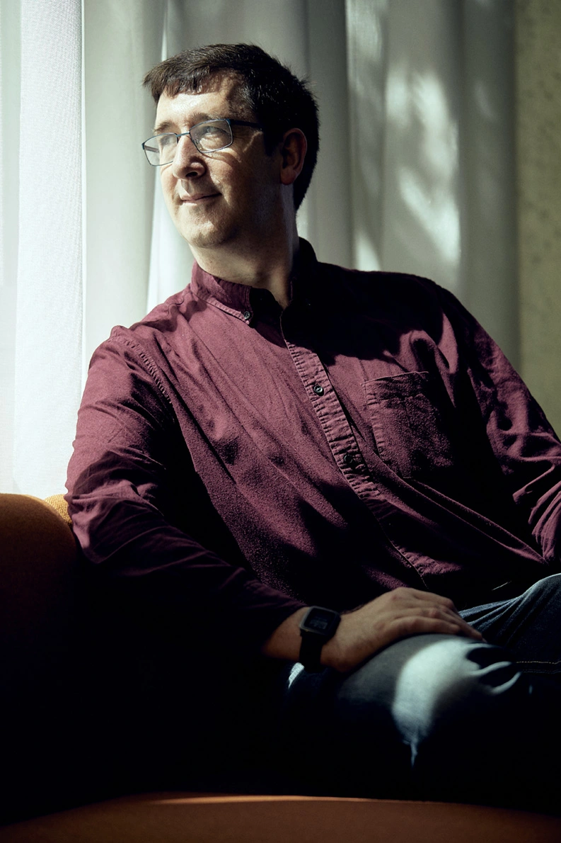 Edward Oakeley looks out the window during a rare moment of rest.