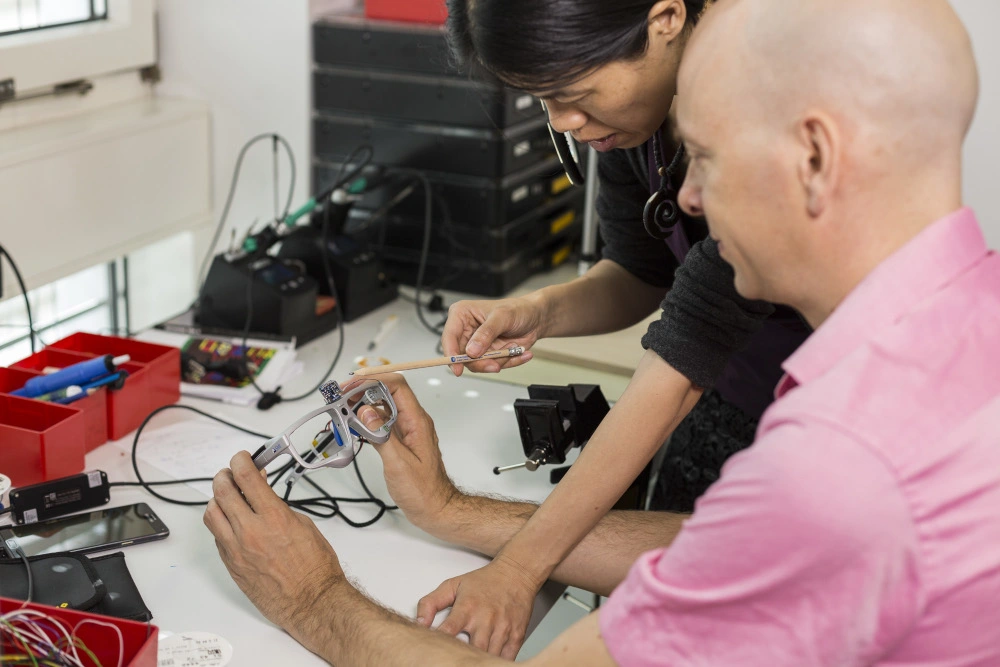 The smart glasses track a person’s eye movements as well as ambient light.