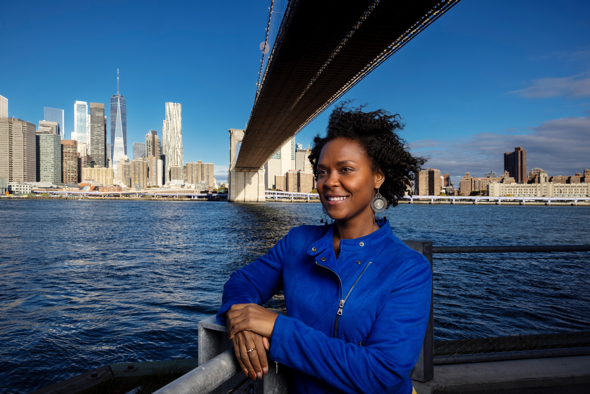 Shanelle Gabriel under the Brooklyn Bridge in New York City