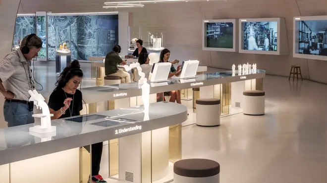 Modern technology learning center with interactive screens