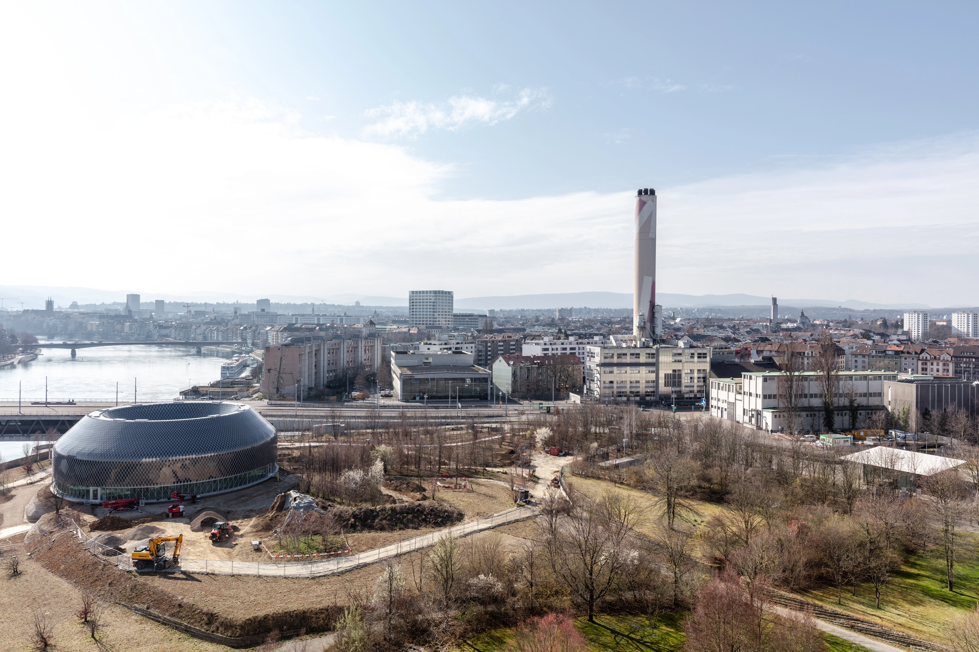 View from Novartis Campus towards Novartis Pavillon and Basel.