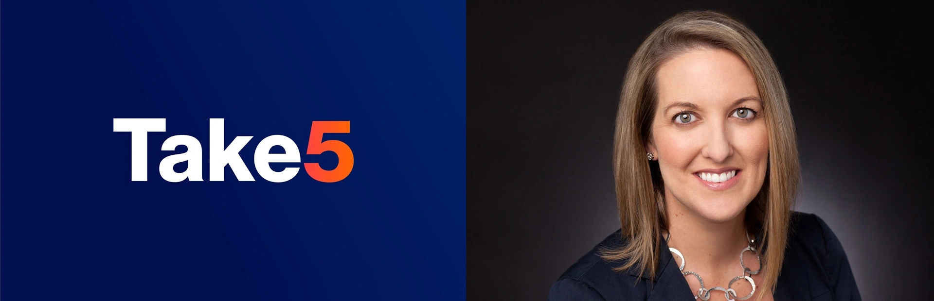 Text with "Take 5" and a woman next to it