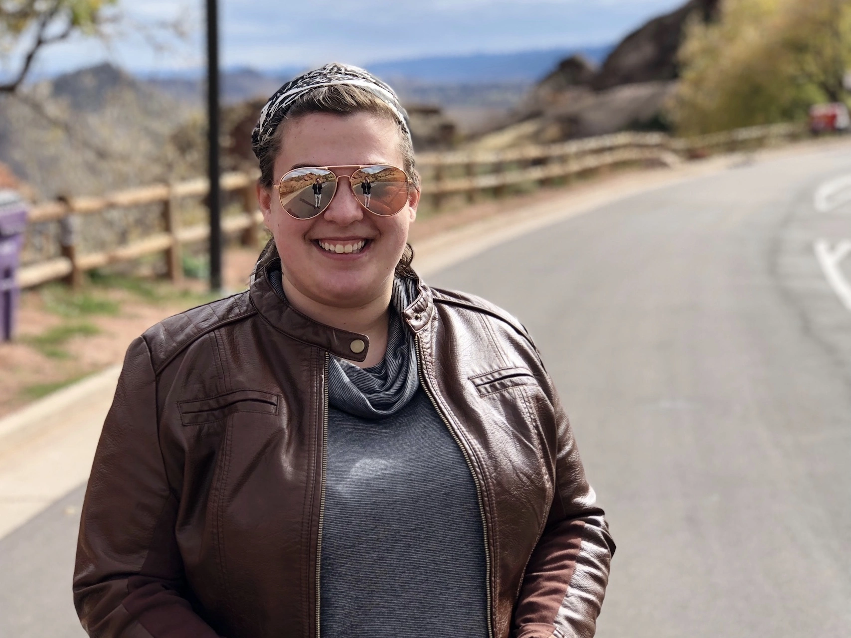 Katy smiling at the camera