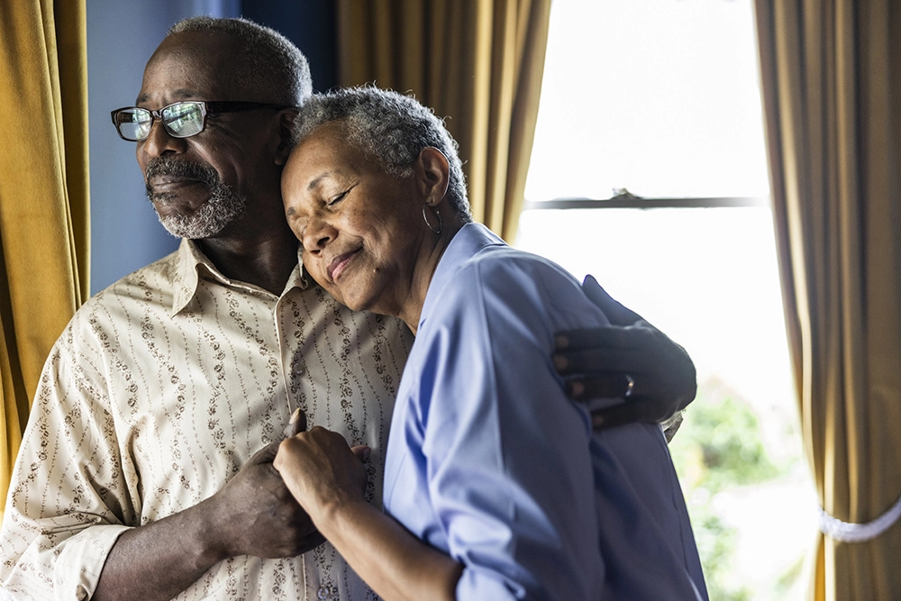 A man and woman embracing
