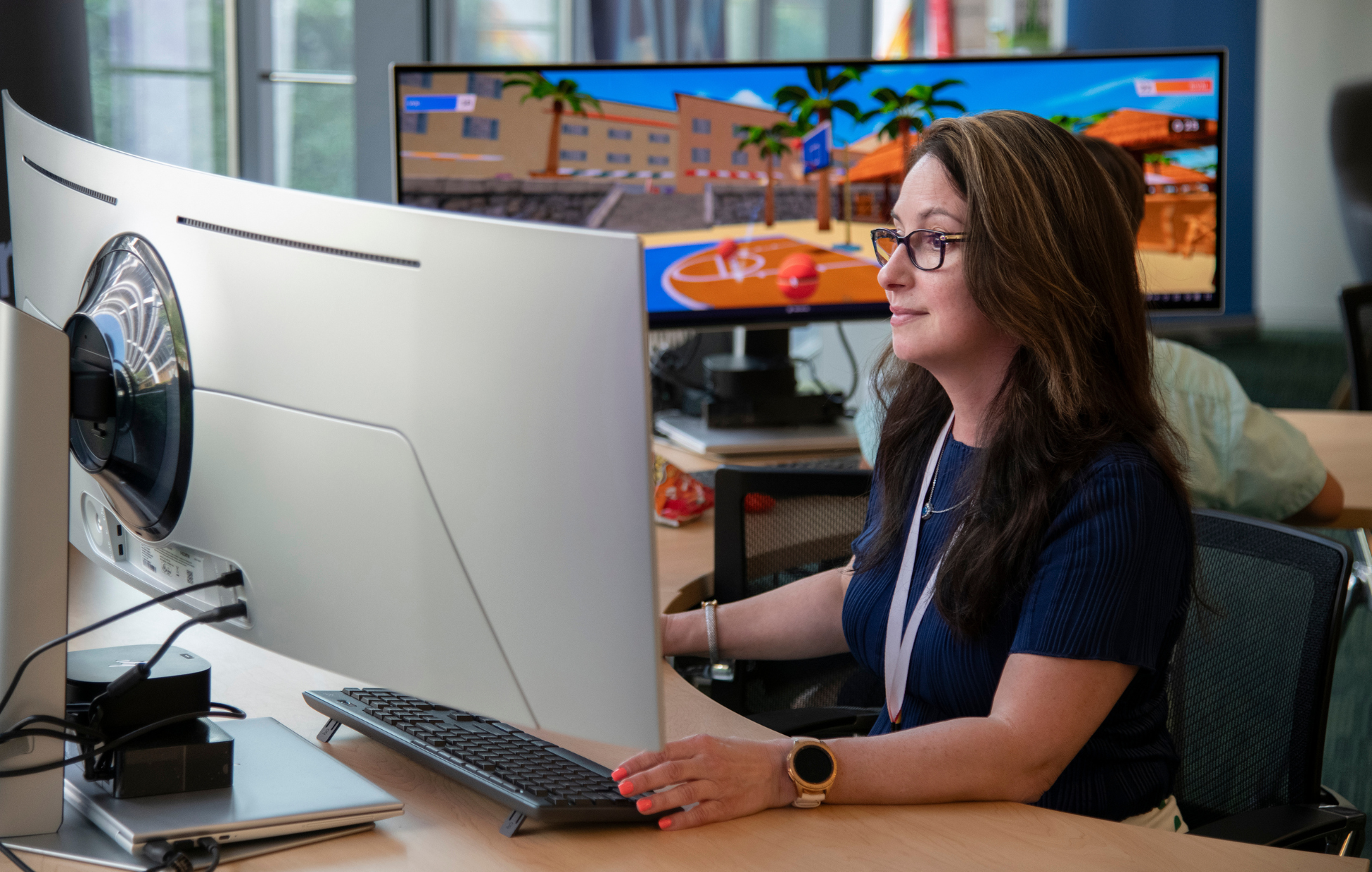 A woman working at a computer