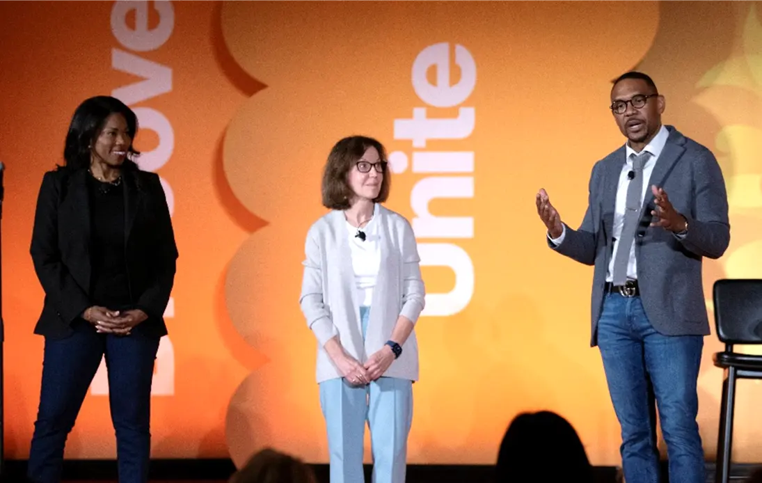 Des with other members of the Novartis US leadership team addressing the US leadership community.