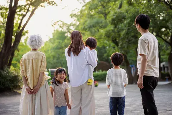 Family looking at sunset