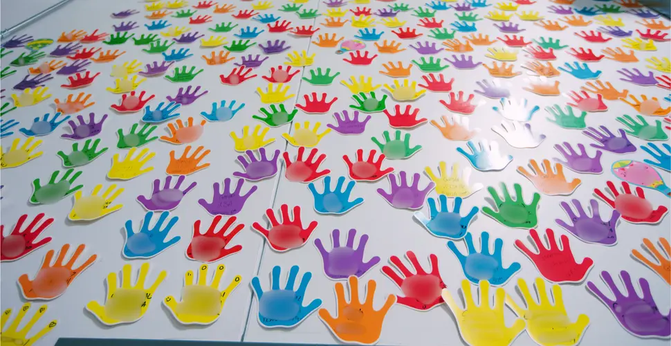 The “Wall of Hands” at our gene therapy manufacturing facility in Durham, NC. The paper hand prints represent doses of medicine shipped to patients.