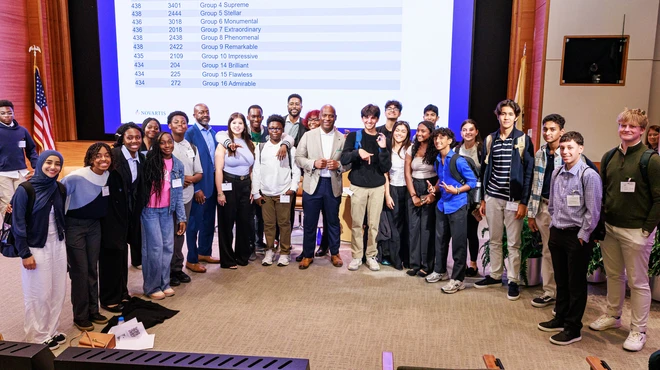 students and mentors celebrating